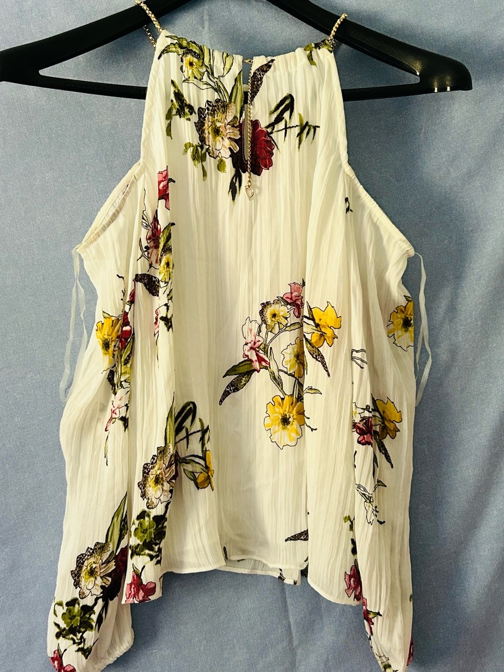 Thalia Sodi White Floral Cold-Shoulder Halter Camisole
